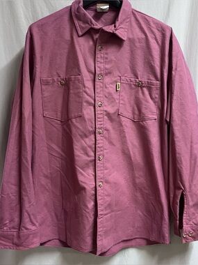 Vintage Ideal Mens Cotton Chamois Button Down Shirt Dusty RoseUSA Large Workwear